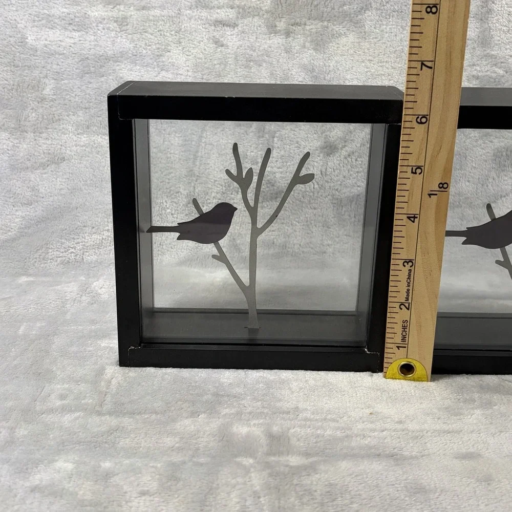 Bird Silhouette Shadow Box Decor Set of 3 Black Frame Glass‎ Branch Modern